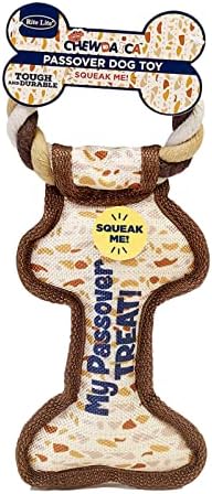 Rite Lite Chewdaica Passover Bone Squeaky Dog Toy Matzah Design Pesach Seder Gifts for Dog Owners Tough & Durable with Chew Pull Rope Jewish Holiday Party Favors Haggadah Dog Accessories 9" L