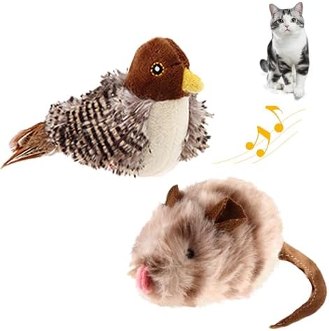 PETGEEK Gigwi Chirping Bird Cat Toy, Fake Simulated Toys for Indoor Cats, Melody Chaser Toys with Hanging Loop for Bored Indoor Adult Cats Kittens Interactive Play (Bird Mouse Set)