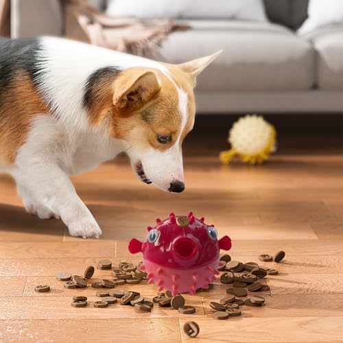 Dog Balls with Bell Sound, Interactive Dog Toys,Treat Dispensing Dog Toys, cat Toys Balls，Rubber Elastic Ball Toys for Small Medium Large Cat and Small Dogs (Red)
