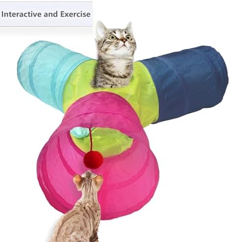 Cat Tunnel Tube Toys, 3 Ways Tunnels for Indoor Cats with Play Ball