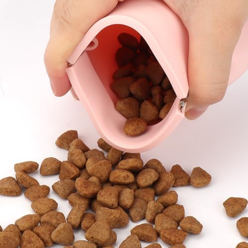 WALLFID Silicone Dog Treat Pouch, Auto Closure, with Pet Training Clicker, Walking Bag for Dog and Cat, Pocket Size, Easy to Clean, Odorless, Travel Bag (Pink)
