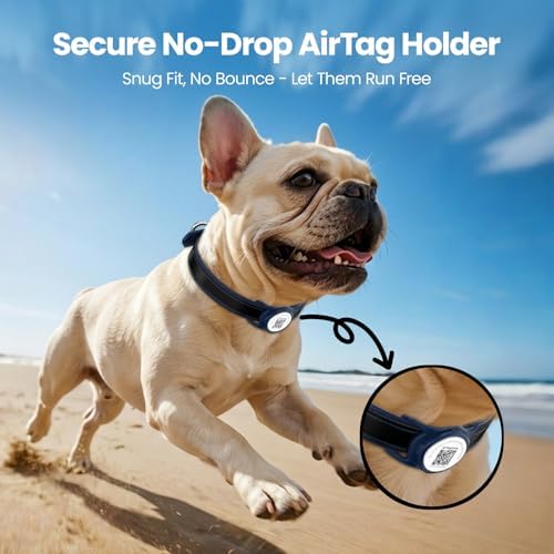 for air tag Dog Collar Holder with QR ID, Durable & Waterproof Silicone for air tag Case Accessories, Scan Alert, Instant Location, Pet Online Profile, Contacts Info (1 Pack, Navy Blue)