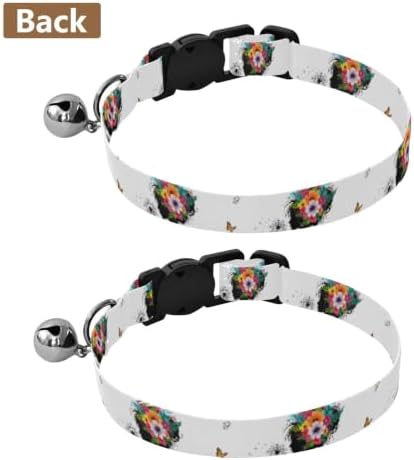 Colorful Flowers Dog Collars for Small Dogs, 2 Pack Breakaway Cat Collars with Bell
