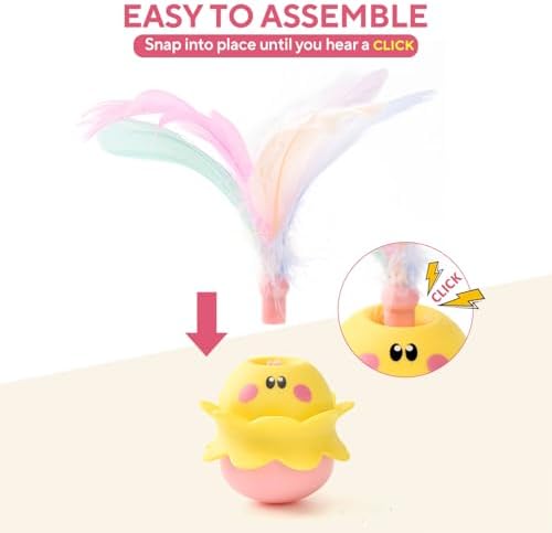 LIFLIX Interactive Automatic Cat Feather Toy, Rotating with LED Light, Rechargeable Electronic Chirping Toys for Indoor Cats, Yellow