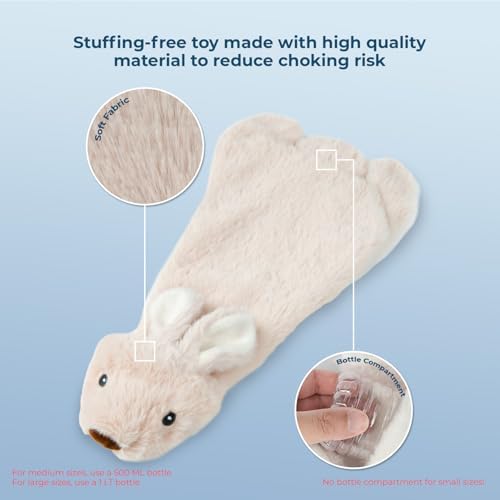 Best Pet Supplies 2-in-1 Stuffless Squeaky Dog Toy - Hare, Large | No-Stuffing, 2 built-in squeakers, No Mess, Soft, Holds a Plastic Bottle for Added play, Perfect for Moderate chewers