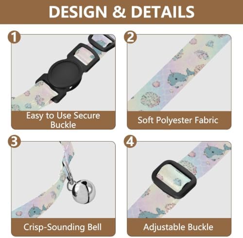 Cute Cartoon Whales Puppy Collar with Bell 2 Pack Cat Collar Adjustable 10.6 to 17.1 Inches