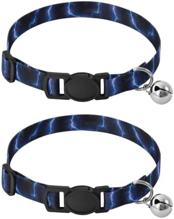 2 Pack Pet Collars Lightning Bolt Black Breakaway Cat Collars with Bell, Adjustable 10.6 to 17.1 Inches