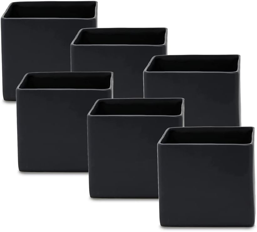 Serene Spaces Living Matte Black Ceramic Vases, Square Decorative Vase for Home Décor, Table Centerpieces, Wedding, Party, Bridal Shower & Event Styling, 5" Tall & 5.75" Cube, Pack of 6