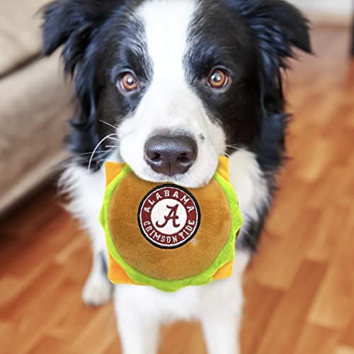 NCAA ALABAMA CRIMSON TIDE CHEESE BURGER PLUSH DOG & CAT SQUEAK TOY - Cutest STADIUM HAMBERGER SNACK Plush Toy for DOGS & CATS with INNER SQUEAKER & Beautiful Football/Basketball Team Name/Logo