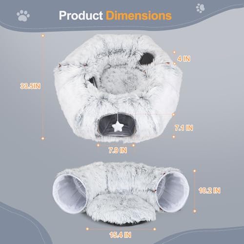 Cat Tunnel Bed for Indoor Cats, L Christmas Tree Skirts Washable Warm Soft Indoor Cat Donut Tunnel, Multifunctional Cat Interactive Playground Toys for Felines Pet Christmas Tree Decoration