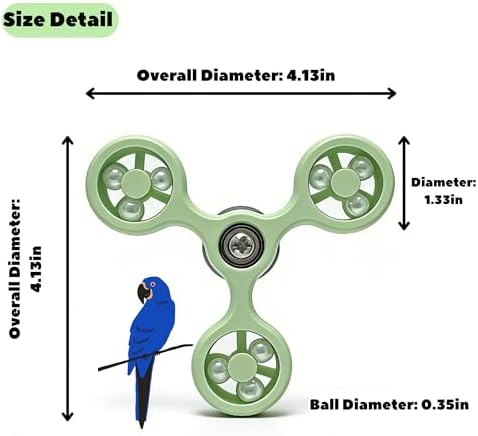 Spinning Bird-Toys Bird Cage Toys & Bird Perch Parrot-Parakeet Budgie Cockatiel Conure Macaw Chicken Parrot Enrichment Cage Accessories Small Animal Chewing Toy (Green Spinner)