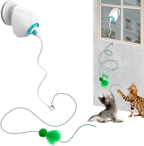 Interactive Cat Toys for Indoor Cats, Automatic Flying Feather Wand, Suction Cup Design, USB Rechargeable, Wall-Mounted Hanging Cat Toys for Bored Indoor Adult Cats