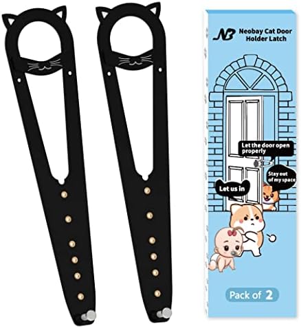 Neobay Cat Door Latch with Stabilizer, Keeps Dogs Out of Litter Box | 7 Sizes Adjustable (1.5-6 Inch), No-Drill Install, Portable, Pinch-Guard Safe, Cat Door Stopper & Holder, Black, 2 Packs