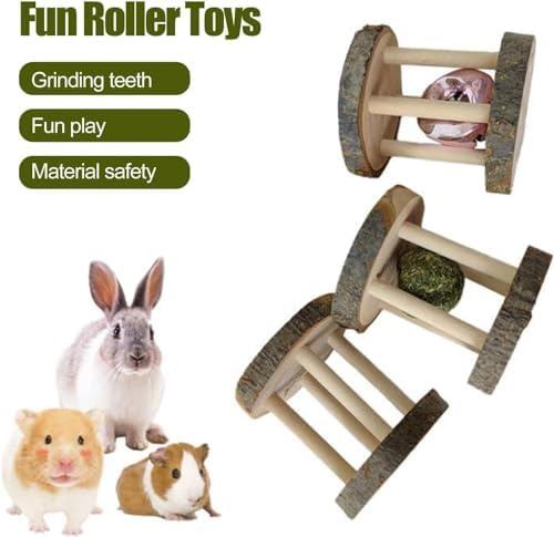 Hamster Rabbit Chew Toy Natural Wooden Play Toy, Wood Teeth Grinding Toy with Bell for Parrot, Rabbit, Chinchilla, Guinea Pig, Hamster Small Animals Toys for Pet Supplies,Small Animal Toys