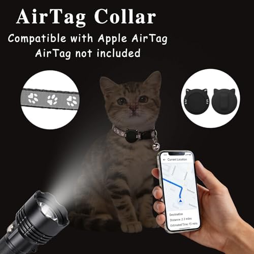 Tensho 2-Pack Breakaway Cat Collar with Airtag Holder, Bell（Black and Pink）