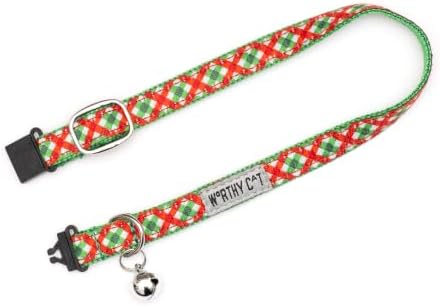 THE WORTHY DOG Christmas Patterns, Breakaway Cat Collar with Bell, RDG
