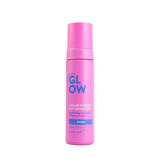 Australian Glow 1 Hour Express Self Tanning Mousse w/Quad-Collagen Complex & Hyaluronic Acid, DARK - 6.76 fl. oz / 200ml
