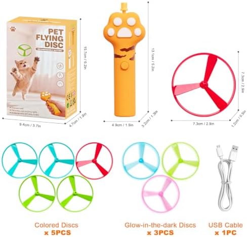 JIARON Interactive Rechargeable Cat Fetch Toy Disc Launcher, 8 Flying Discs Hunting Enrichment Toys for Indoor Outdoor Bored Kittens & Adult Cats, Cat Boredom Relief