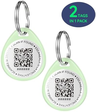 QR Code Dog Tag and Cat Tag, Scan to Reunite Faster, Waterproof and Durable, Lightweight and Quiet, Updatable Contact Info, Glow-in-The-Dark Green, 2 Tags in 1 Pack