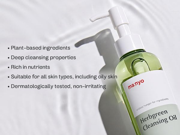 MANYO Herb Green Cleansing Oil, Gentle Makeup Remover with Natural Herbal Extracts, Artemisa, Tea Tree, Deep Cleansing & Hydrating, Suitable for All Skin Types, Korean Skincare 6.7 fl oz (200ml)