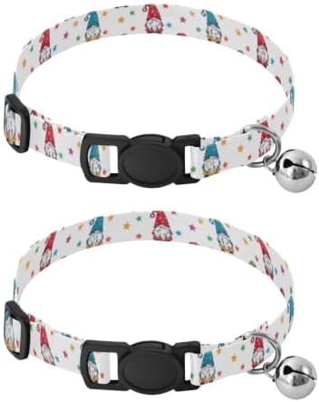 Gnomes Colorful Hats Stars Soft Cat Collar, 2 Pack Cat Collar with Bell