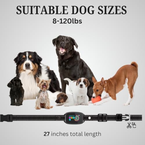 Bark Collar for Medium & Large Dogs - Anti Barking Device & Dog Training Collar with Beep, Shock, Vibration & 8-Level Sensitivity, IP67 Waterproof (Black)