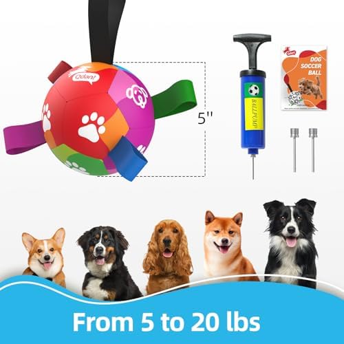 QDAN Dog Toys for Small Dogs, Dog Soccer Ball with Straps, 5 Inch Puppy Toy
