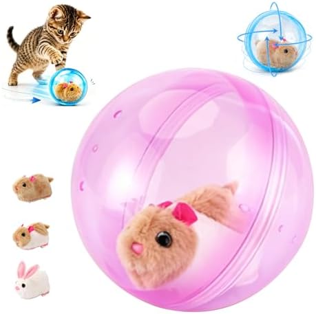 2026 New Self-Rolling Interactive Cat Ball Realistic Animal Automatic Moving Rolling Cat Ball 360° Rolling Spin Moving Cat Ball Fun Indoor Interactive Pet Ball for Cats Dogs Chasing (Pink, Mouse-B)