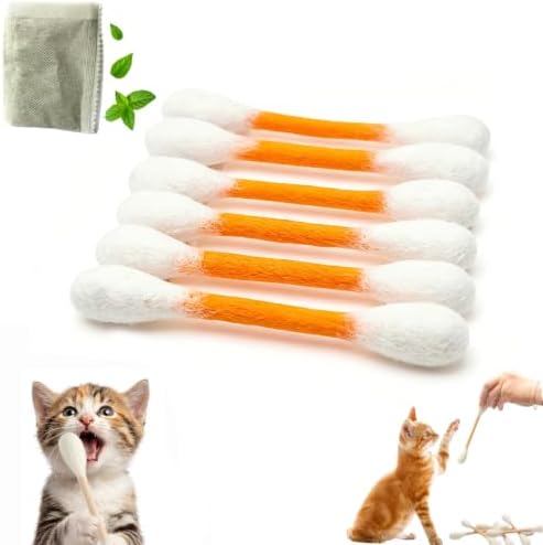 6 Pack Giant Cotton Swab Catnip Toys,Cat Q Tip Toy,Felt Interactive Kicker Chew Toys for Kittens & Indoor Cats, Soft Teething Toy with Organic Catnip, Eases Anxiety & Boredom, Cat Lover Gift (Orange)