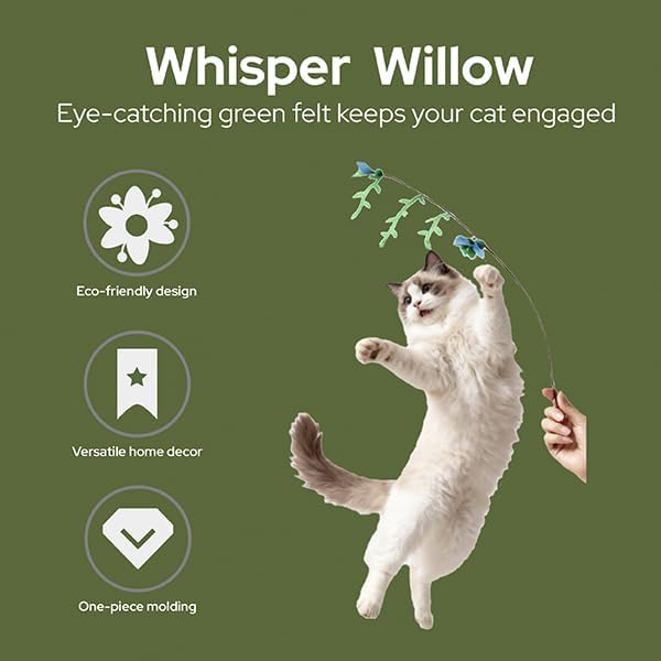 Artisan-Crafted BloomPlay Cat Wand Toy, Colorful Interactive Teaser with Storage, Durable & Bite-Resistant, Aesthetic Cat Toy for Indoor Cats (Whisper Willow)