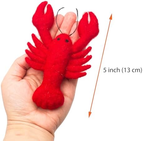 Glaciart One Wool Lobster Cat Toy with Catnip | Interaction & Boredom Relief, Encourages to Exercise, Explore & Play | Filled w/Organic Herbs to Help Sooth or Reduce Anxiety