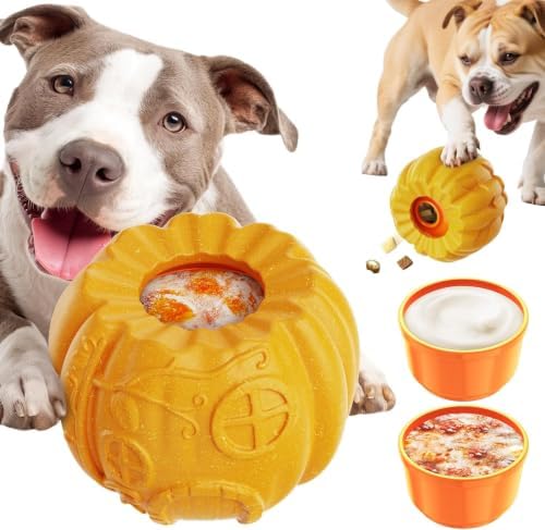 Pumpkin-Shaped Interactive Dog Toy for Aggressive Chewers | Multifunctional Food Dispenser, Frozen Lick Toy, Safe Nylon & Coffee Wood Fiber, Easy to Clean, Relieves Anxiety