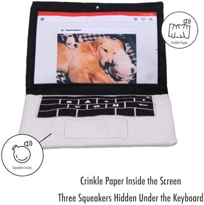 Interactive Dog Toy Set, Squeaky Laptop and Coffee Cup Plush Toys with Crinkle Paper and Treat Pocket, Work from Home Theme for Small to Medium Dogs