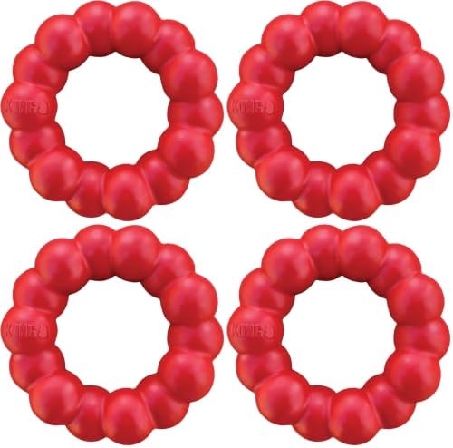 KONG Ring - Natural Rubber Ring Toy for Healthy Chewing Habits - Chew Toy Supports Dog Dental Health - Dog Toy Supports Instincts During Playtime - for Medium/Large Dogs (Pack of 4)