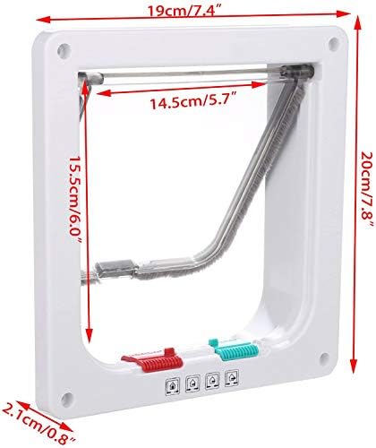 Sailnovo Cat Door for Interior/Exterior Door(Outer Size 7.48"x7.87"), 4-Way Locking Cat Flap, Quiet, ABS Material,Weatherproof Pet Doors for Cat/Doggie(Circumference<15.75"),White,Secured Installation