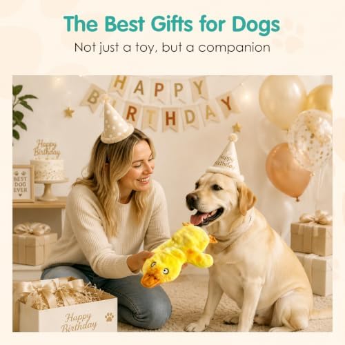 Fuufome No Stuffing Duck Squeaky Dog Toy, Crinkle Plush Chew Toy for Puppy