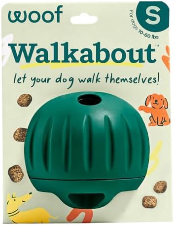 Woof Walkabout Dog Puzzle Treat Dispenser Toy for Dogs Under 40 lbs | Adjustable treat openings, fits kibble & treats, durable rubber, dishwasher safe, easy to clean