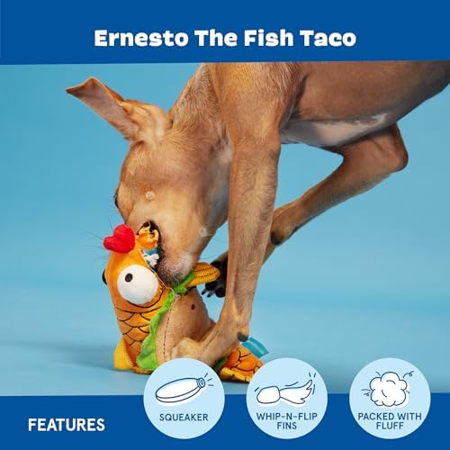 BarkBox Ernesto the Fish Taco Dog Toy - for Extra Small to Medium Dogs