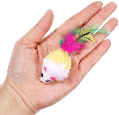 6 Pack Mouse Toys for Cats, Furry Rattle Interactive Mice Toys with Feather Tails Realistic Faux Fur Cat Mouse Toys for Indoor Cats & Kittens (6 Color)