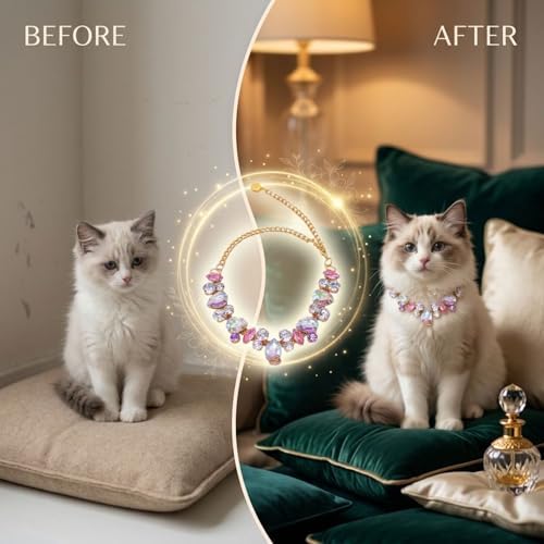 Pet Collar, Multicolor Resin Dog Collar for Small Medium Cats, Adjustable Gold Chain Necklace, Elegant Charm Accessory for Wedding, Birthday, Photoshoots