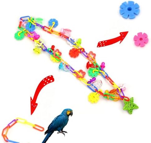 (2 Pack) Bird Necklace Toy Rainbow Necklace Bird Toy Chewing Toy Cage Links Bird Swing, Climbing Chain for Small Sized Birds, Small Bird Necklace Toy.