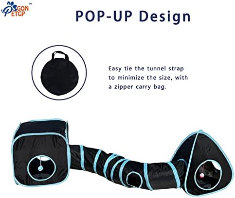 GONPETGP Cat Tunnels for Indoor Cats with Cube Tent Toys Combo, Pop Up Collapsible Crinkle Interactive Peek Hole, Cat Tube with Play Ball and Bell for Kitten, Puppy, Kitty, Rabbit - Set of 3