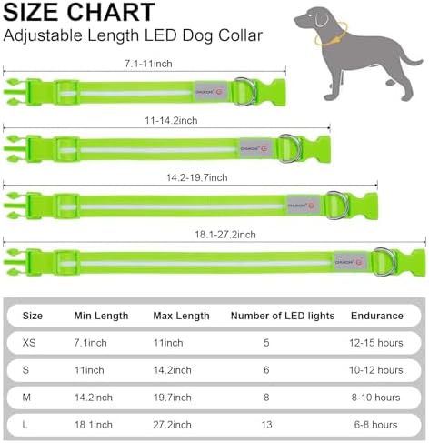 CHUKCHI LED Dog Collar Rechargeable,Waterproof Flashing Collar,Light Up Glow Collar, Adjustable Soft Safety Light Up for Small Medium Large Dogs Walking Camping at Night (Green-M)