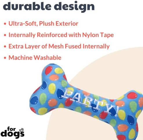 Huxley & Kent Power Plush Squeaky Dog Toy, Party Time Bone Blue, Large