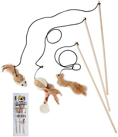 Cat Teaser Cat Kitten Toys Set Natural Sisal Wand Teasers with Mouse, Bell, Feather, Elastic String, and Sturdy Wood Rod