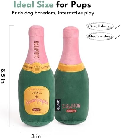CHEWFFON Enrichment Dog Toy, Interactive Squeaky Small Champagne Bottle