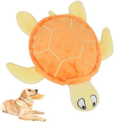 Squeaky Sea Turtle Plush Dog Toy - Durable, No Stuffing (Orange)