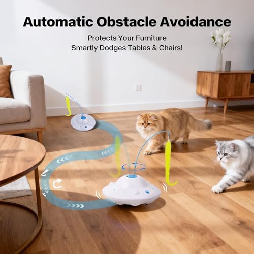 Pet Prime 3-in-1 Interactive Cat Toy with 6 Replaceable Attachment - Automatic USB Rechargeable Self Moving Cat Toy for Bored Indoor Kittens and Adult Cats