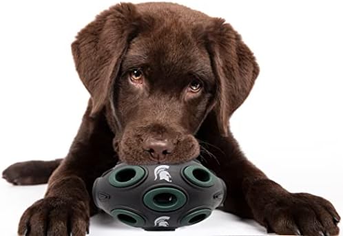 NCAA Michigan State Spartans Football Treat Dispensing Toy for Dogs and Cats, Rubber Ball Dog Toy, Interactive Fun Dog Treat Toy, Natural Rubber Dog Feeding Toy