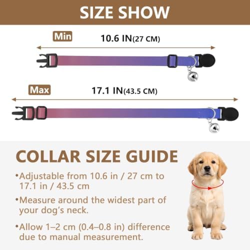2 Pack Small Dog Collar Red Blue Gradient Kitten Collar with Bell, Adjustable 10.6 to 17.1 Inches